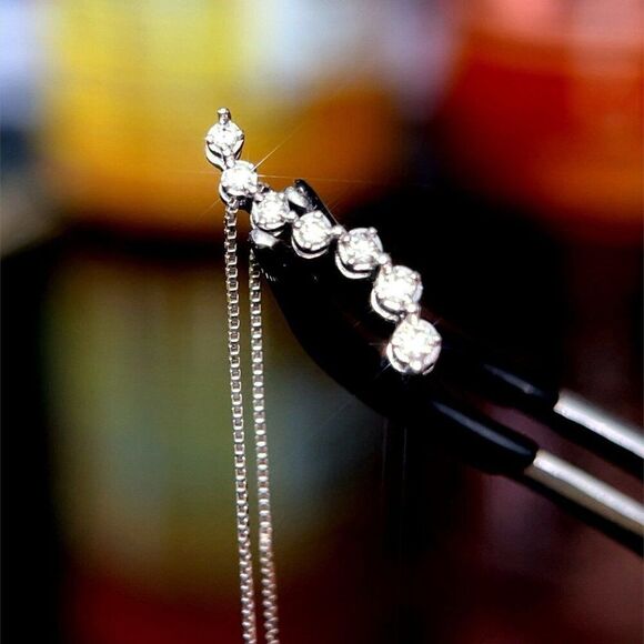 10K White Gold Diamond Journey Necklace - Picture 4 of 8